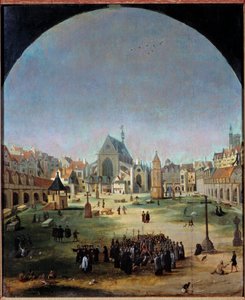 kyrkogården för de oskyldiga och dess massgrav under Francois I:s regering Målning av Jakob Grimer (1526-c. 1589)