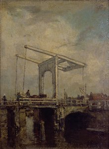 En vindbro i en holländsk stad, 1875 av Jacob Henricus or Hendricus Maris