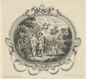 Promenerande par tillsammans med putti