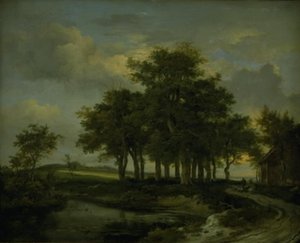 Ekar nära en väg, kväll av Jacob van Ruisdael