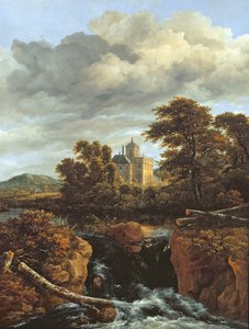 Landskap med vattenfall och slott, c.1670