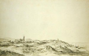 Sanddynerna vid Wijk aan Zee (svart krita och grått bläck på papper) av Jacob van Ruisdael