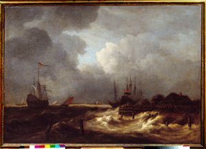 Tempete-målningen av Jacob Isaakszoon van Ruisdael (Ruysdael) (1628-1682) 1600-talet. Sol 1,1x1,6 m av Jacob van Ruisdael
