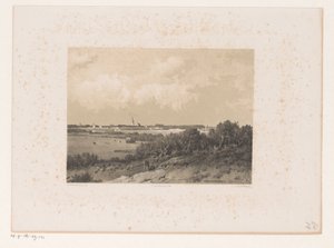 Landskap med by vid horisonten