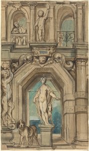 Design för en väggdekoration [recto] av Jacob Jordaens