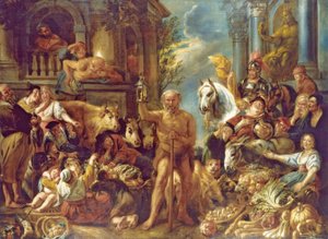 Diogenes söker efter en ärlig man av Jacob Jordaens