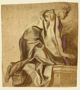 Knästående man, vänd åt höger (recto); Skisser av figurer (verso) av Jacob Jordaens