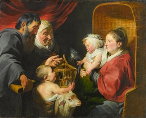 Jungfrun och barnet med Johannes och hans föräldrar, ca 1617-1618 av Jacob Jordaens