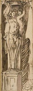 Tre karyatider som stöttar en korg av Jacob Jordaens