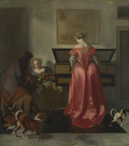 Två kvinnor och en man som gör musik, ca 1675 av Jacob Lucasz. Ochtervelt