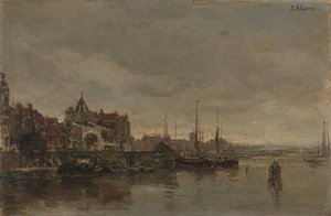 Schreierstoren med bron över Gelderse Kade i Amsterdam av Jacob Maris