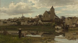 Nederländska: Gezicht op Montigny-sur-Loing Utsikt över Montigny-sur-Loing av Jacob Maris
