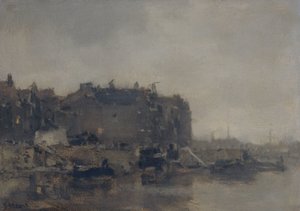 Hus på Prins Hendrikkade, Amsterdam, på en dimmig dag av Jacob Maris