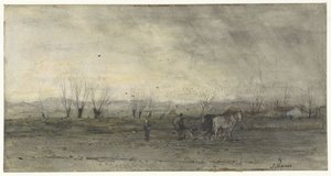 Landskap med en plöjande bonde av Jacob Maris