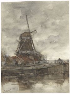 Väderkvarn och bron vid Noord-West-Buitensingel i Haag