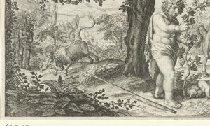 Bacchus och Ampelus av Jacob Matham