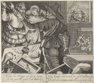 Kortspelare slåss med dragna vapen Slåss på en bordell The Effects of Drunkenness (serietitel) av Jacob Matham