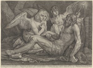 Kristus i graven, med två änglar av Jacob Matham