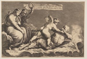 Cupid Taming Pan av Jacob Matham