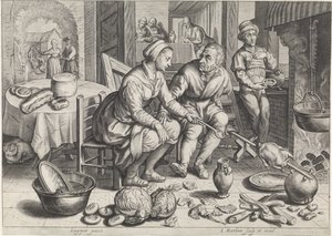 Köksbit med kyckling på spett Köks- och marknadsscener med bibliska scener (serietitel)