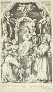 Maria och barnet med beskyddare och helgon (Saint Lucia, Katarina av Alexandria, Franciskus av Assisi och medlemmar av familjen Zuccaro) av Jacob Matham