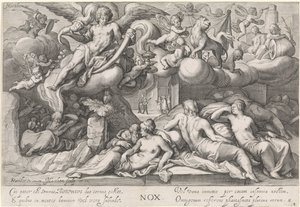 Natt (Nox) Nox (titel på objekt) The Four Times of the Day (serietitel) av Jacob Matham