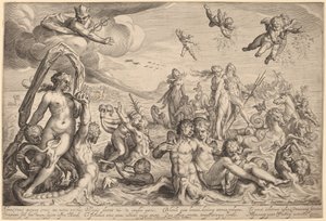 Neptunus och Thetis triumf av Jacob Matham, after Bartholomaeus Spranger