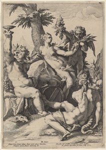 Allians av Venus med Bacchus och Ceres av Jacob Matham, after Hendrick Goltzius