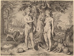 Människans fall av Jacob Matham, after Hendrik Goltzius