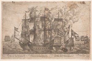 Sjöstrid mellan danska fartyg och ett turkiskt piratskepp av Jacob Mortenssøn Maschius