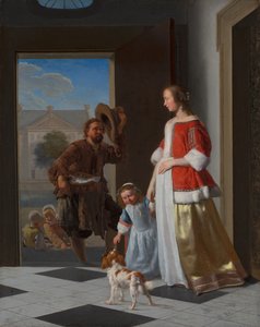 En fiskhandlare vid dörren, 1663 (olja på duk på panel)