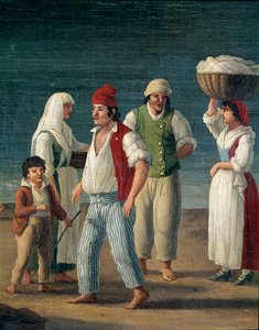 Fiskare och bondkvinnor från Barletta, Italien - Detaljmålning av Jacob Philipp Hackert dit Hackert d