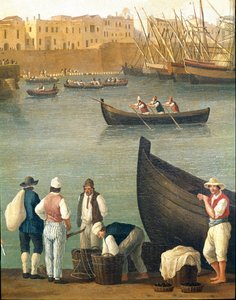 Musselfiskare från Monopoli, Puglia, Italien (Musselfiskare i Monopoli) Målning av Jacob Philipp Hackert dit Hackert d