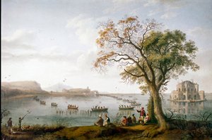 Sothönsjakten av Ferdinand I av de två Sicilierna vid Fusarosjön nära Neapel, Italien av Jacob Philippe Hackert