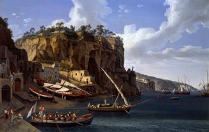Utsikt över den lilla småbåtshamnen i Sorrento av Jacob Philippe Hackert