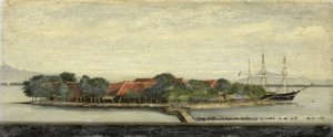Utsikt över Kuiperön i Bataviabukten av Jacob Pieter Mercier