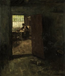 Inrikesinteriör med landkvinna och barn av Jacob Simon Hendrik Kever