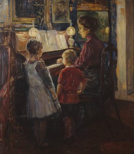Kvinna och barn vid pianot av Jacob Sømme