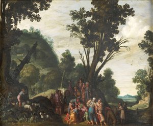 Jakobs och Esaus möte (1 Mosebok 33) av Jacob Symonsz Pynas (attributed to)