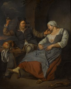 Ett sittande par som dricker vin av Jacob Toorenvliet