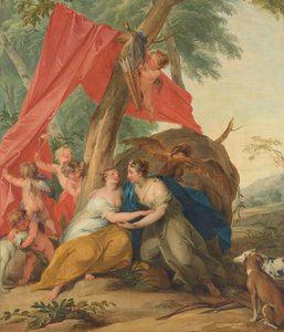 Jupiter, förklädd till Diana, förför nymfen Callisto av Jacob de Wit (signed by artist)