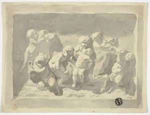 Baby Satyrs och Putti leker med åsna av Jacob de Wit