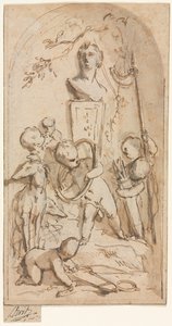 Byst av Diana med Putti och jaktegenskaper av Jacob de Wit