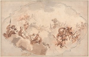 Design för ett tak: Apotheosis of Callisto eller Diana (recto) och Sketch of Figures (verso) av Jacob de Wit