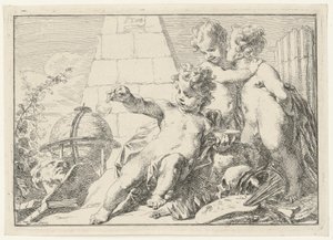 Tre genier vid en pyramid av Jacob de Wit