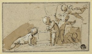Fem Putti på spel av Jacob de Wit
