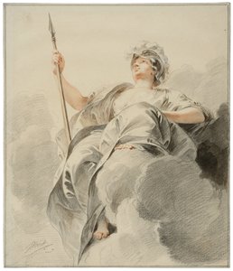 Minerva sittande på ett moln av Jacob de Wit