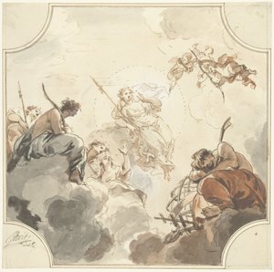 Design för en takmålning med Diana och Endymion av Jacob de Wit