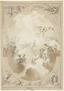 Design för en takmålning som föreställer Herkules apoteos och fyra av hans verk av Jacob de Wit