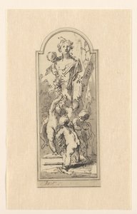 Putti med byst av kvinna mellan träd av Jacob de Wit